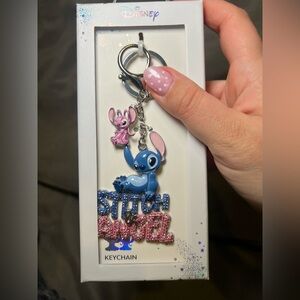 Disney Stitch Angel Valentine Blue Pink Keychain Charms Bag Charm Bejeweled